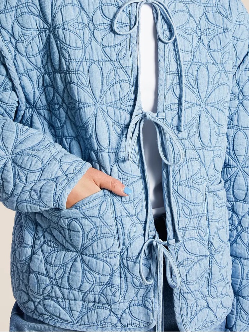 C&C California Light Blue Quilted Tie-Front Jacket - Picture 4 of 9
